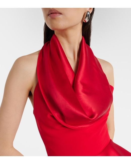 Maticevski Red Provocateur Halterneck Peplum Satin Gown
