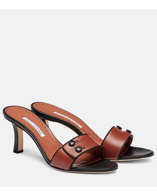 Manolo Blahnik Brown Muluka 70 Leather Mules
