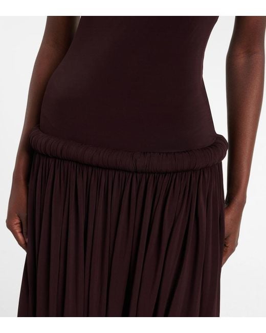 Alaïa Purple Strapless Gathered Jersey Maxi Dress