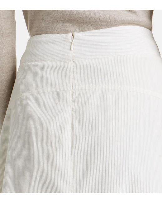 Gabriela Hearst White Wesley Pleated Cotton Corduroy Midi Skirt