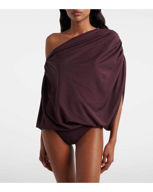 Wolford Purple Draped Off-Shoulder Bodysuit