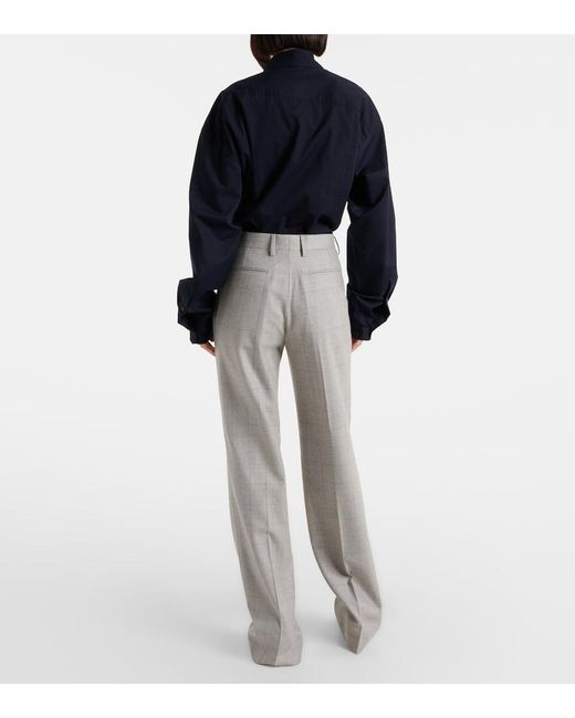 Dries Van Noten Gray Checked Wool Straight Pants