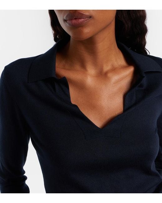Khaite Blue Mikel Silk Polo Sweater