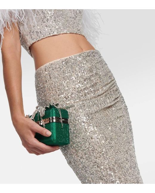 Self-Portrait Natural Sequined High-Rise Maxi Skirt