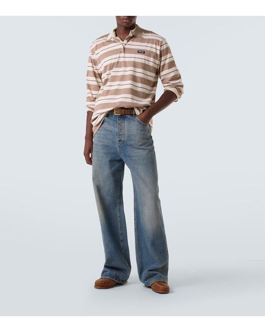 Miu Miu Natural Striped Cotton Jersey Polo Shirt for men