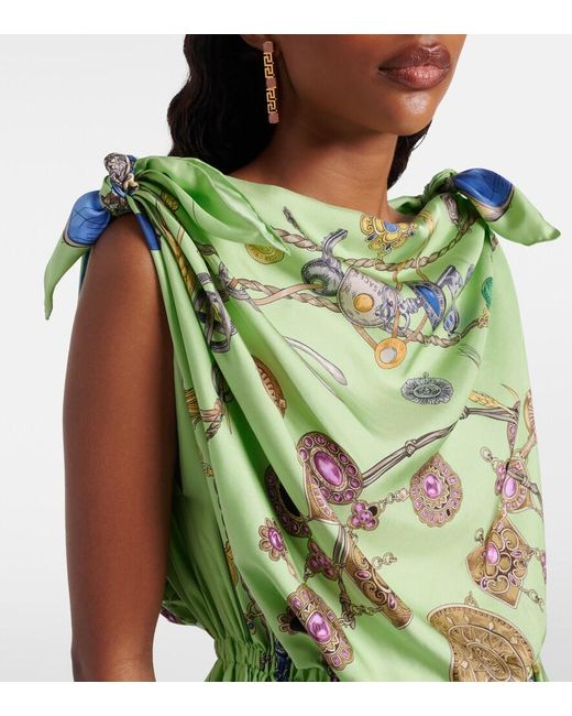 Versace Green Printed Silk Twill Minidress