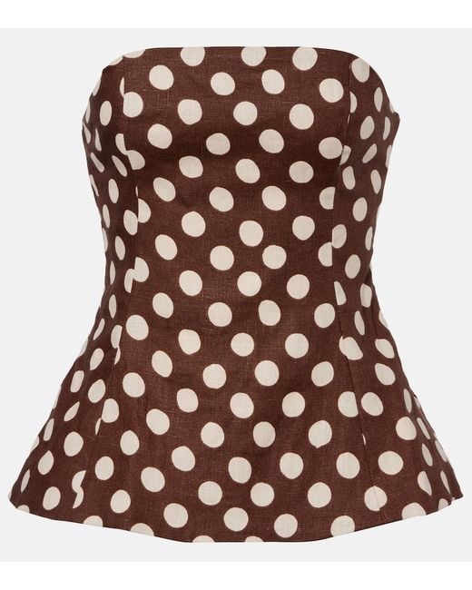 Faithfull The Brand Brown Petro Polka-Dot Strapless Linen Top