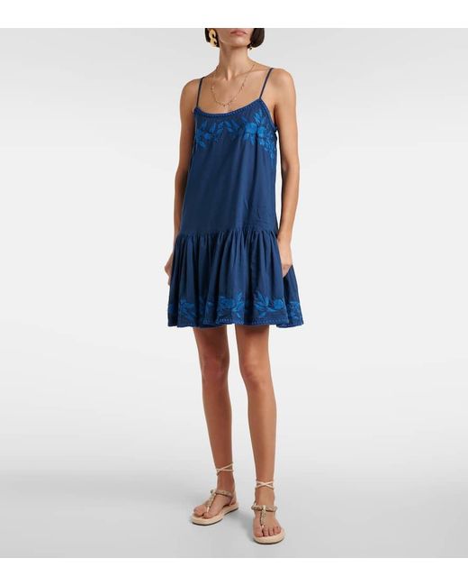 Juliet Dunn Blue Besticktes Minikleid Aus Chambray