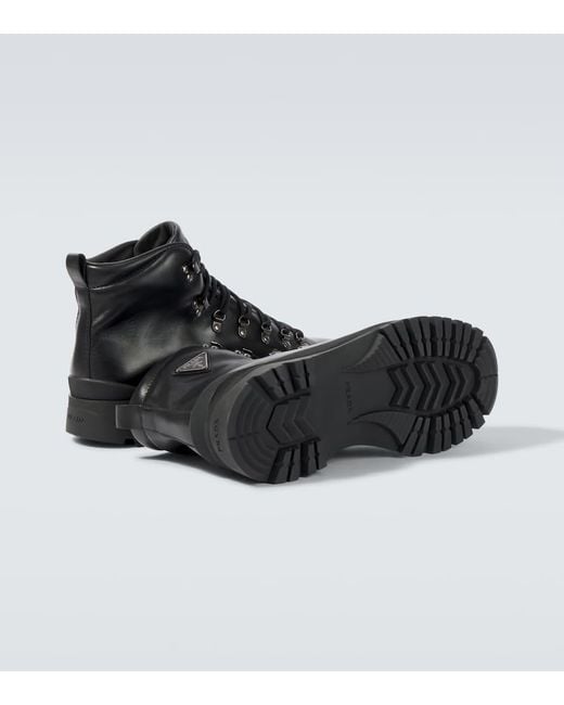 Prada Black Brixxen Leather Lace-Up Boots for men