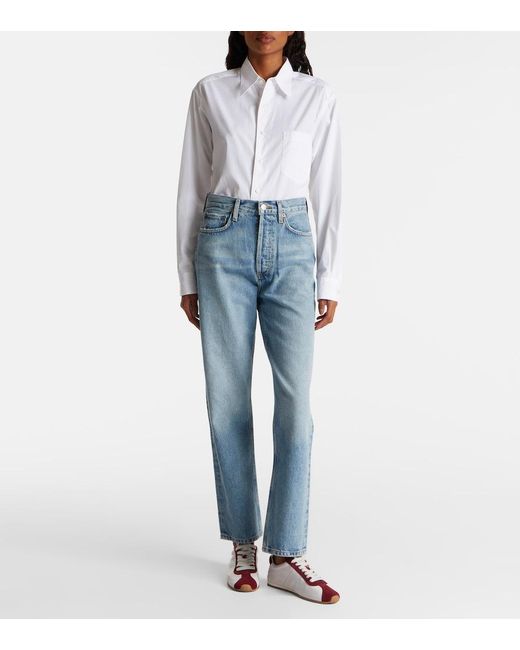 Agolde Blue 90's Pinch Waist High-Rise Straight Jeans