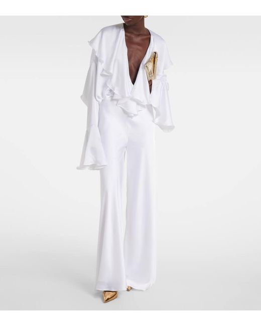 Pantalon Droit A Taille Haute En Satin Norma Kamali en coloris White