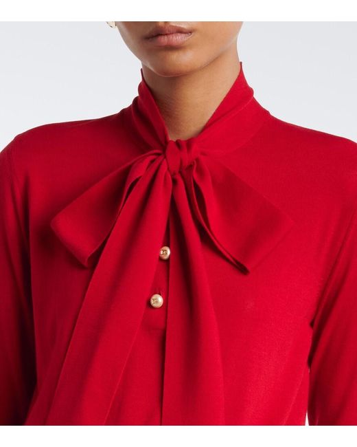 Dolce & Gabbana Red Bow-Detail Virgin Wool Sweater