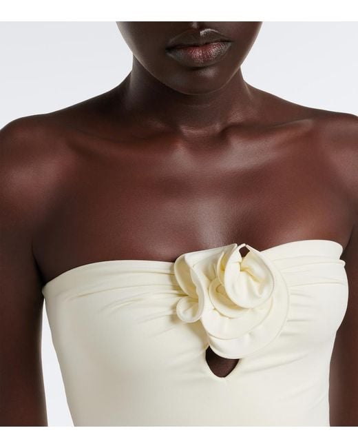 Magda Butrym White Floral-Applique Gathered Swimsuit