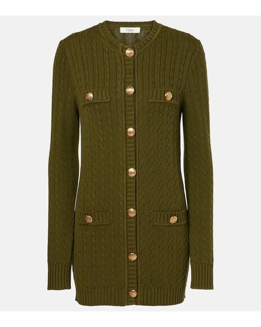 Chloé Green Cable-Knit Cardigan