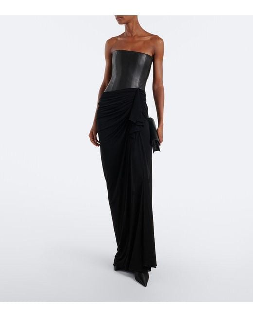 Alex Perry Black Draped Leather And Jersey Corset Gown