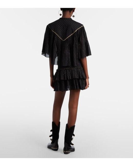 Isabel Marant Black Polka-Dot Embroidered Cotton Miniskirt