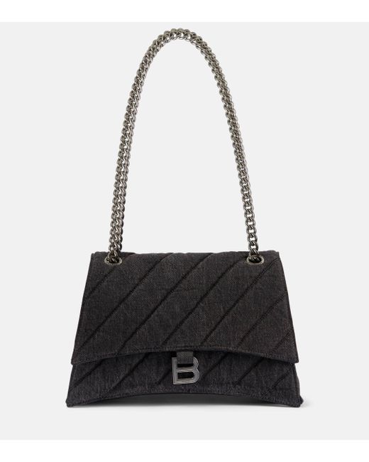 Balenciaga Black Crush Medium Denim Shoulder Bag