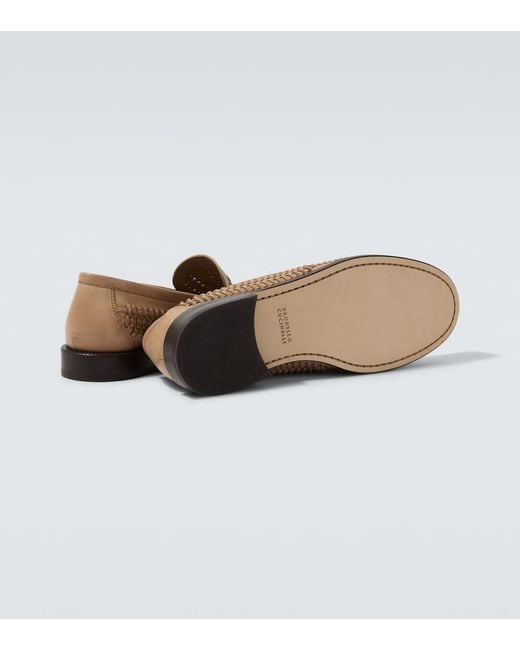 Brunello Cucinelli Brown Woven Leather Loafers for men