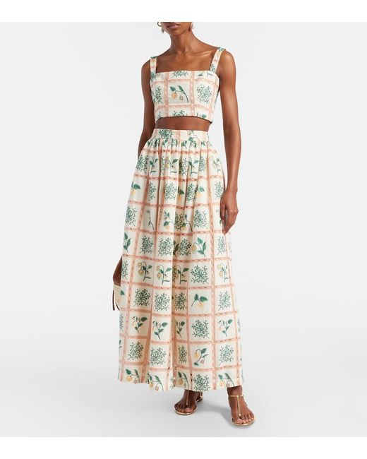 Agua Bendita Metallic Tangelo Floral Cotton Maxi Skirt