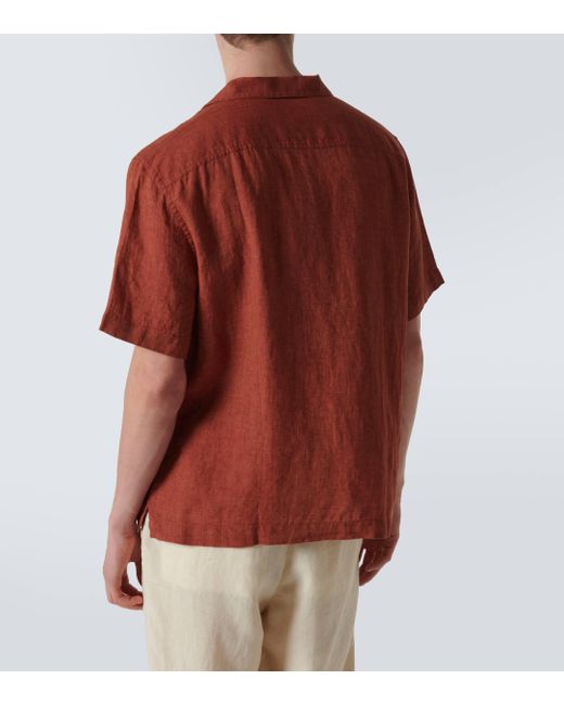 Frescobol Carioca Orange Angelo Linen Bowling Shirt for men