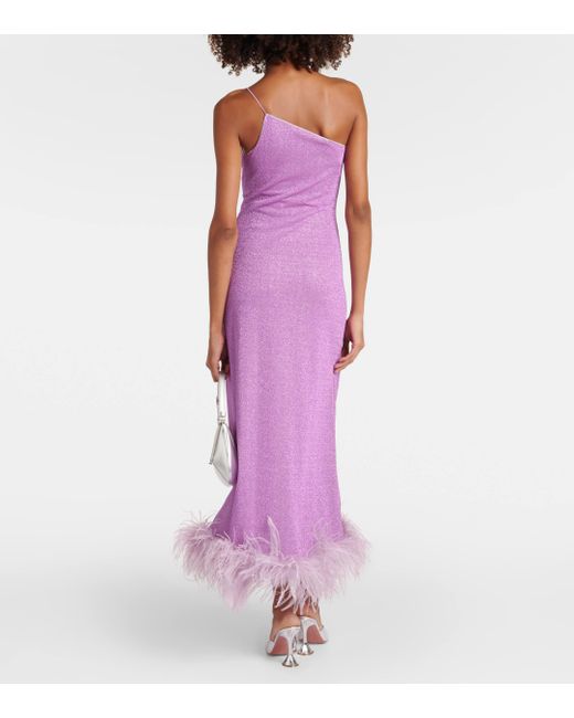 Oseree Purple Lumiere Plumage One-shoulder Maxi Dress