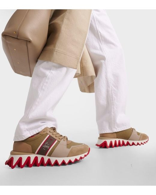 Christian Louboutin Brown Nastroshark 40 Embroidered Grosgrain-Trimmed Suede, Canvas And Leather Sneakers