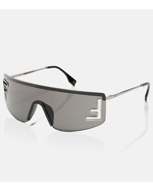 Fendi Gray Sport Logo Flat-Top Sunglasses