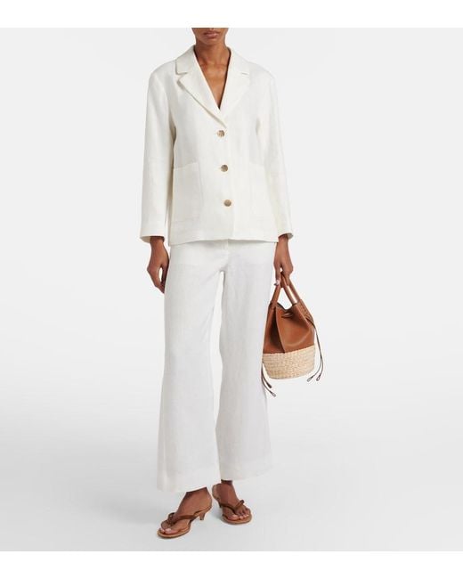Max Mara White Amedea Linen Wide-Leg Pants