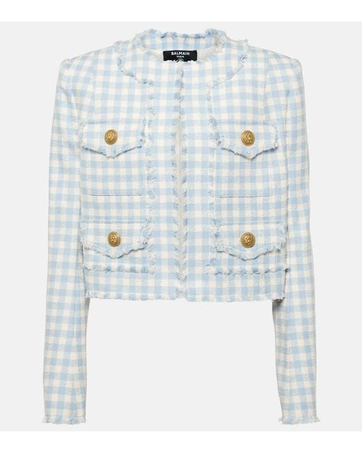 Balmain Blue Gingham Tweed Jacket