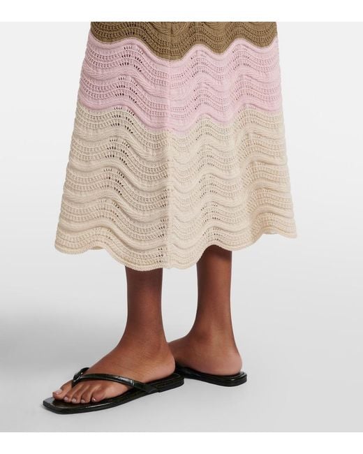 LaDoubleJ Multicolor Chevron Crochet Cotton Midi Dress