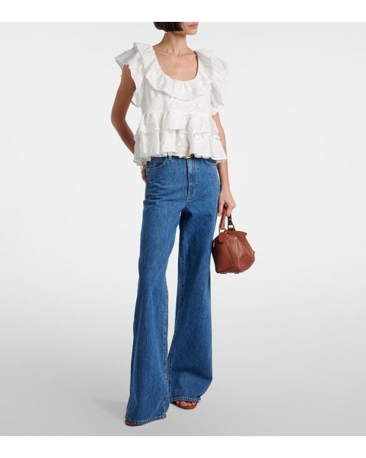 Dorothee Schumacher White Slees Embroidered Ruffled Cotton Top