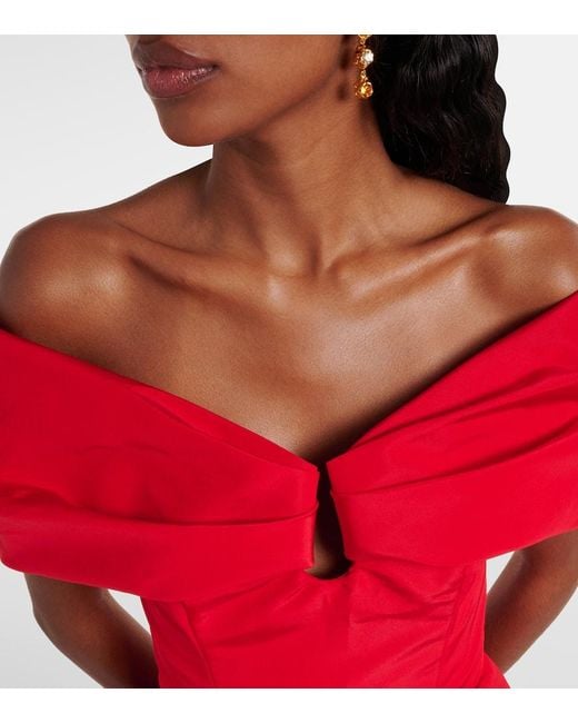 Carolina Herrera Red Off-Shoulder Silk Maxi Dress