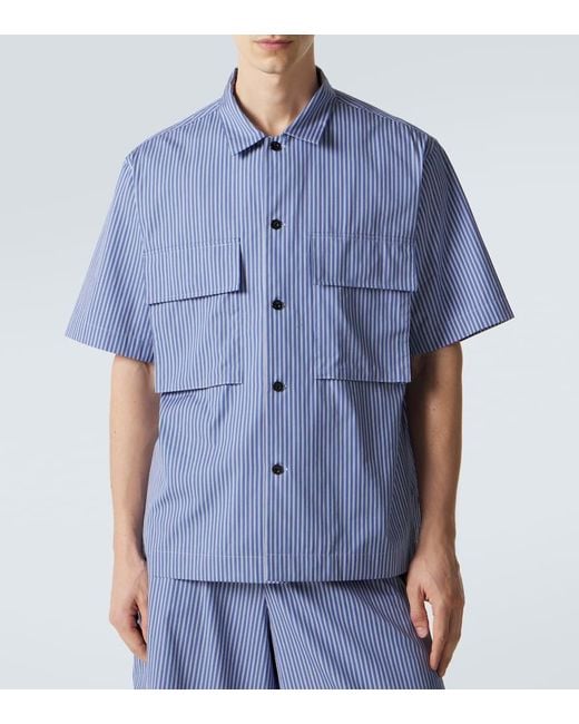 Sacai Blue Striped Cotton Poplin Shirt for men