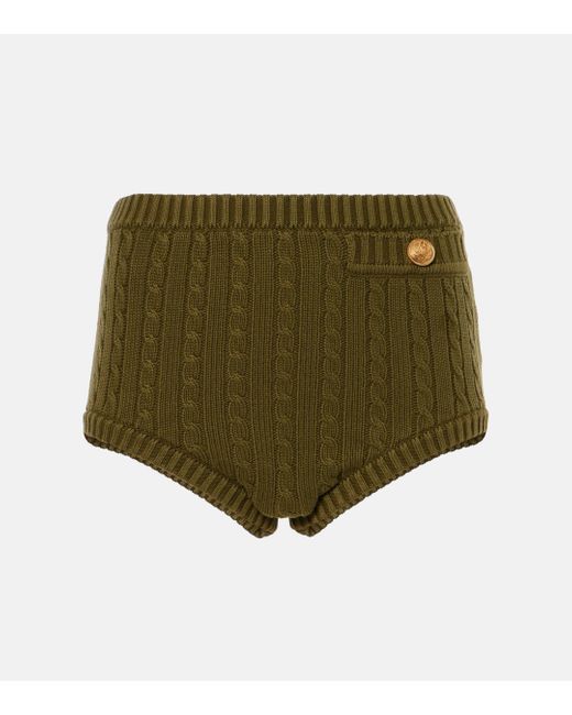 Chloé Green Cable-Knit Cotton-Blend Shorts