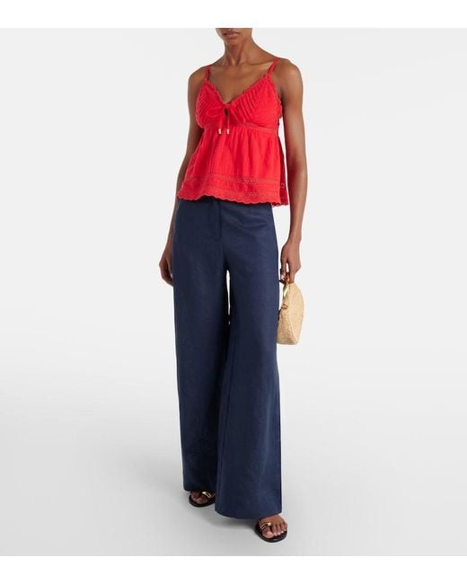 Melissa Odabash Red Beatrice Cotton And Linen Top