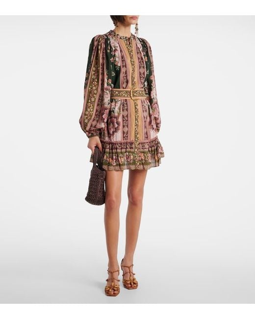 Vestido Corto En Mezcla De Algodon Floral Farm Rio de color Brown
