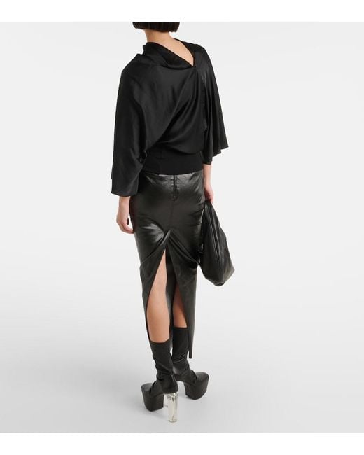 Rick Owens Black Cylinder Draped Jersey Top