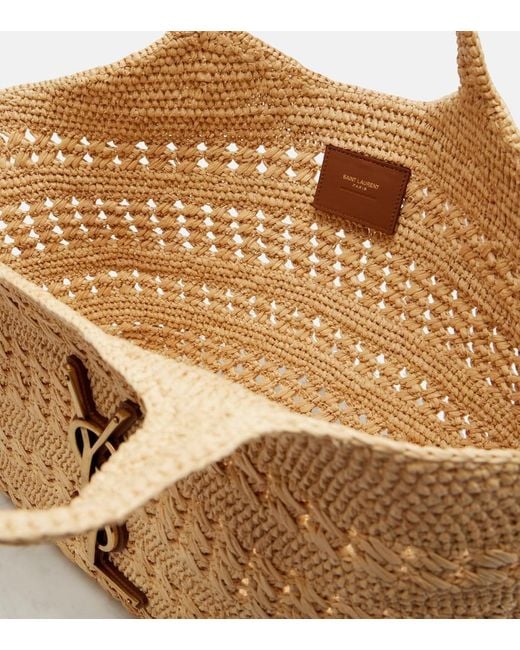 Saint Laurent Metallic Icare Medium Crochet Raffia Tote Bag