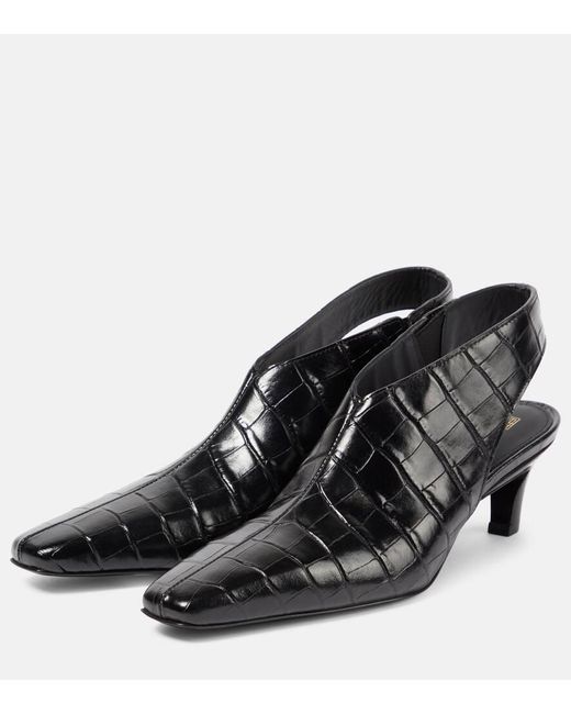 Totême  Black The Mid Heel Croco Leather Slingback Pumps