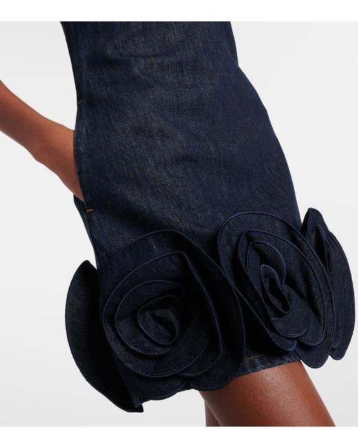 Self-Portrait Blue Floral-Applique Denim Minidress