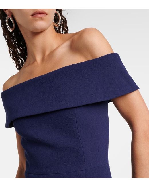 Rebecca Vallance Blue Amore Off-shoulder Crepe Midi Dress