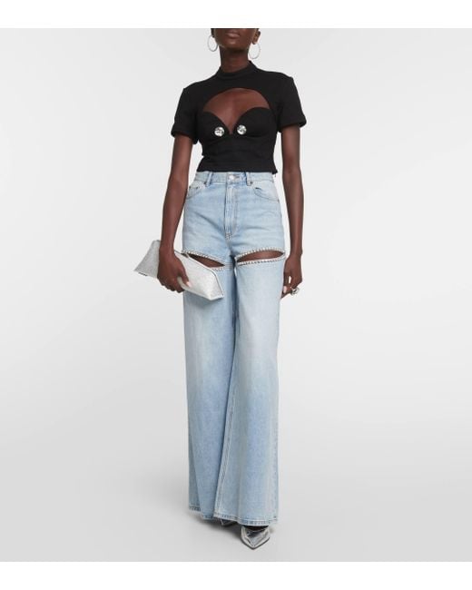 Area Blue Cutout Embellished High-rise Wide-leg Jeans