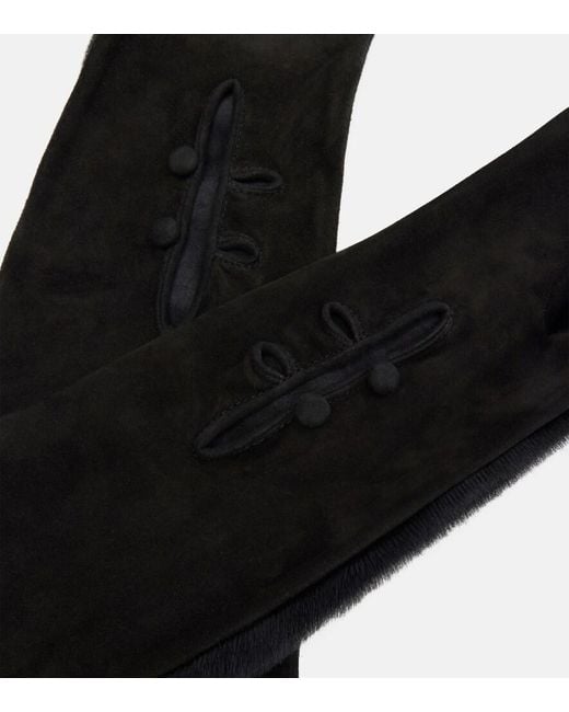 Alaïa Black Calf Hair And Suede Gloves