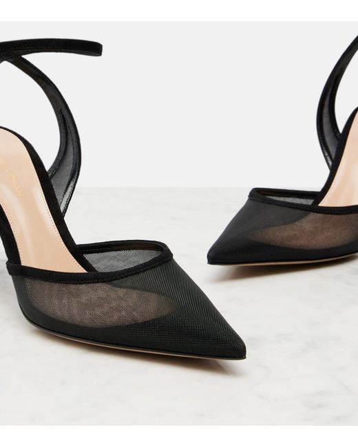 Gianvito Rossi Black Dorotea Suede-Trimmed Slingback Pumps