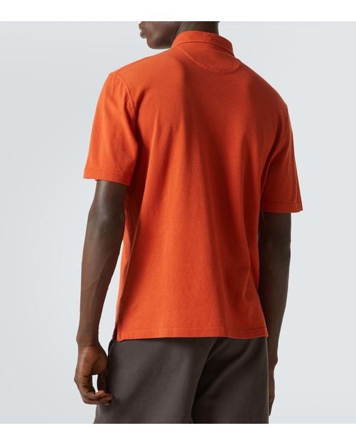 Fedeli Orange Pique Polo Shirt for men
