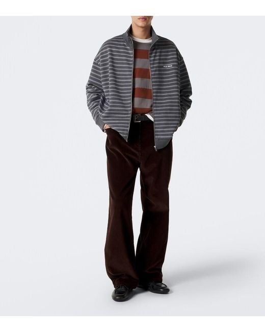 Miu Miu Gray Striped Oversized Cotton Fleece Sweatshirt for men