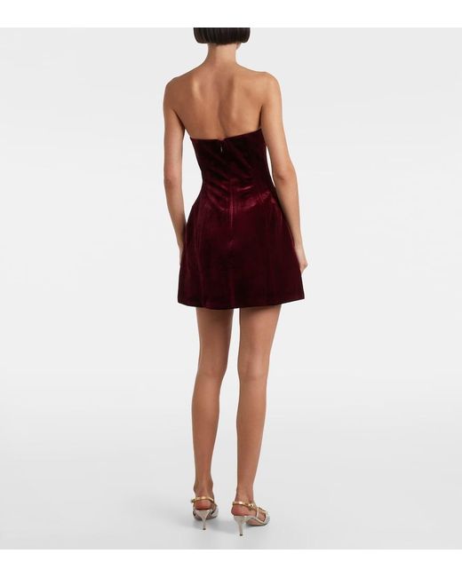 LEO LIN Red Rosario Floral-Applique Velvet Minidress