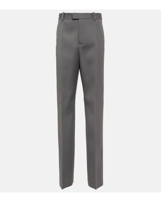 Bottega Veneta Gray High-rise Wool Straight Pants