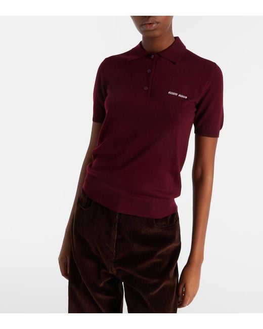 Miu Miu Red Logo Wool Polo Sweater