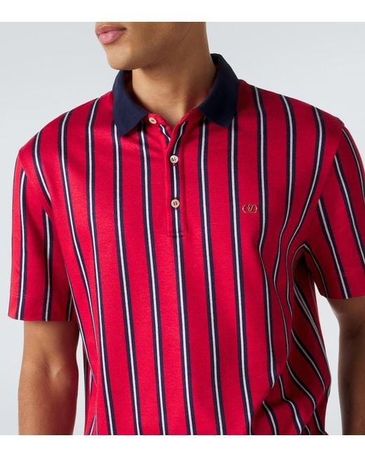 Valentino Red Vlogo Striped Polo Shirt for men